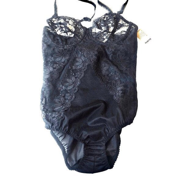 Vintage Dolores For Poirette Vtg 70's Black Lace Teddy Bodysuit ILGWU 34B NEW - Picture 12 of 16